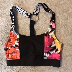 Motvational mantra XS flower stripe graphic sports bra with metal ring racerback